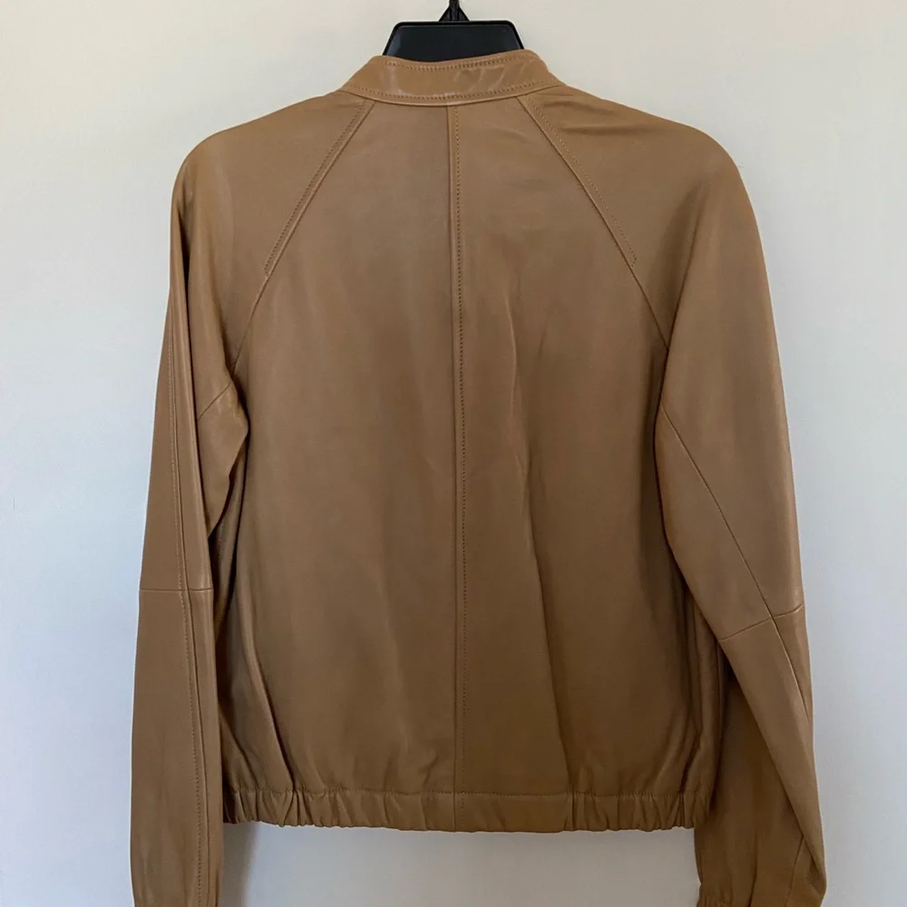 New Coach Women's Soft Leather Zip Jacket Beige / Camel Color  Lightweight